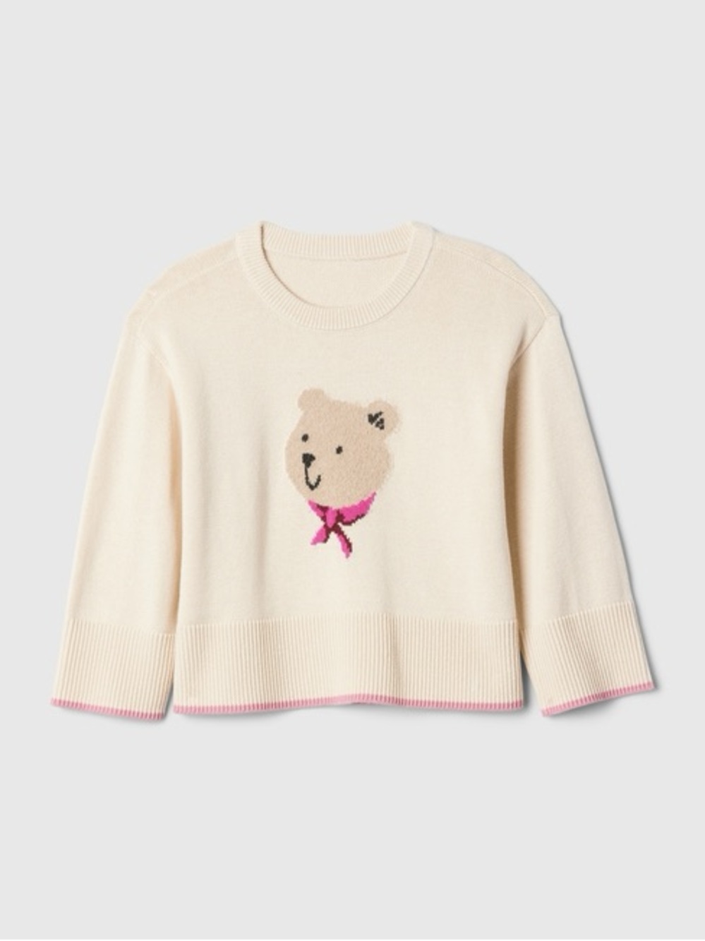 GAP Cream Knit Bear Sweater with Pink Scarf Detail - 4